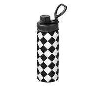 Stainless Steel Water Bottle Chessboard Grid Insulated Water Bottles with Carry Handle for Sports Gym Travel, BPA-Free, 530ml(18oz)