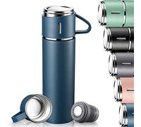 Stainless Steel Water Bottle, Insulated Travel Mug with Leakproof Cup Lid & Handle, 500ml Double Walled Vacuum Flask, Coffee Cup Drink Bottle Keep 12h Hot & Cold for Gym Home Office Outdoor, Blue