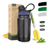 Stainless Steel Water Bottle, Insulated Water Bottles-500ML/800ML, Thermal Bottle Cold Drinks Water Bottle with Straw, 3 Silicone Straps, BPA-Free, Thermal Flask for Travel, Fitness, Sports(500ML)