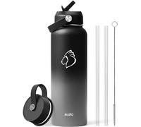 Stainless Steel Water Bottle with Straw, BUZIO Insulated Water Bottle with Straw Lid and Flex Cap 1180 ml Vacuum Cold for 48 Hrs, Hot for 24 Hrs Double Wall Wide Mouth BPA Free Leak Proof, Black Grey