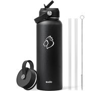 Stainless Steel Water Bottle with Straw, BUZIO Insulated Water Bottle with Straw Lid and Flex Cap 1180 ml Metal Water Bottle Cold for 48 Hrs, Hot for 24 Hrs Double Wall BPA Free Leak Proof, Black