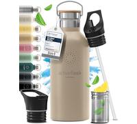 Stainless Steel Water Bottle with Straw, Infuser & 3 Lids: 1 & 0,5L Leak-Proof Vacuum Insulated ACTIVE FLASK Drinking Bottles Hot Cold: Double Walled Outdoor Drink Thermo Mug Tea Coffee Sport Gym Bike