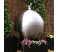 Primrose Stainless Steel Water Feature Sphere With Lights Reservoir 28cm in Silver Primrose Silver