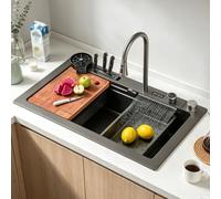 Stainless Steel Waterfall Kitchen Sink Combo with Pull-Out Faucet