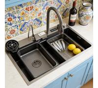 Stainless Steel Waterfall Kitchen Sink Combo with Pull-Out Faucet