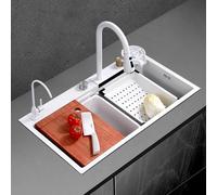 Stainless Steel Waterfall Sink with Faucet, Siphon Dish Basin- Large Single Bowl Kitchen Sink for Counter top, Balcony, Hotel Apartment High Capacity