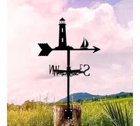 Stainless Steel Weather Vanes Lighthouse Shape Weathervane Ornament Stakes Weathercock Durable Retro Wind Direction Indicator Tool for Garden Roof Patio Backyard Decorative