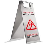 Stainless Steel Wet Floor Sign, Caution Wet Floor Signs Double-Sided Text and Graphics Warning Sign, Stainless Steel Durable Warning Signs for Commercial Use Shop Restaurant Hotel Supermarket Cinema(1