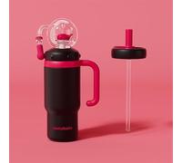 Stainless Steel Whale Fountain Tumbler with Handle - Two Lids, Spill-Proof, Cute & Perfect for Kids, Teens, and Adults. Whale Cup, 710ml Drinking Cup with Whale Squirt (Black)