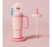 Stainless Steel Whale Fountain Tumbler with Handle - Two Lids, Spill-Proof, Dishwasher Safe, Cute & Perfect for Kids, Teens, and Adults. Whale Cup, 710ml Drinking Cup with Whale Squirt (Pink)