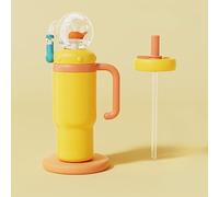 Stainless Steel Whale Fountain Tumbler with Handle - Two Lids, Spill-Proof, Dishwasher Safe, Cute & Perfect for Kids, Teens, and Adults. Whale Cup, 710ml Drinking Cup with Whale Squirt (Yellow)