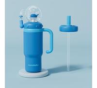 Stainless Steel Whale Fountain Tumbler with Handle - Two Lids, Spill-Proof, Dishwasher Safe, Cute & Perfect for Kids, Teens, and Adults. Whale Cup, 710ml Drinking Cup with Whale Squirt (Blue)