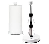 Stainless Steel Whiite Paper Towel Holder Designed for Easy One-Handed Operation - This Sturdy Weighted Paper Towel Dispenser Countertop Model Has Suction Cups and Holds All Paper Towel Rolls