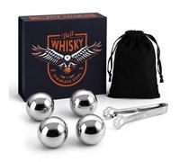 Stainless Steel Whiskey Ice Balls, Whiskey Stones, Set of 4 Reusable Metal Ice Cubes for Chilling Whiskey & Beverages - Gift Set for Men