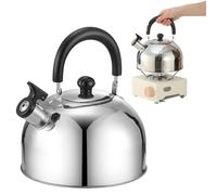Stainless Steel Whistle Kettle - 2L/3L Flat Bottom Camp Kettle | For Gas And Induction Cookers | ABS Folding Handle, Hemispheric Design For Home And Outdoor Use