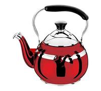 Stainless Steel Whistling Gas Kettle Mirror Polish with Traditional Retro Spout Hob Stove Top Tea Coffee Water Pot-Red||5L