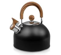 Stainless Steel Whistling Kettle, 2.5L Stove Top Kettle for Hob | Stovetop Camping Teapot with Wood Grain Handle for Kitchen Gas Stove Induction Hob, Black