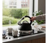 Stainless Steel Whistling Kettle, Fast-Boil Stovetop Tea Kettle, 2.5L or 3.5L, Metallic Green or Black & Chrome (Black & Chrome, 3.5L)