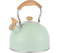 Stainless Steel Whistling Kettle with Signal Tone, Induction Compatible | Wood-grain handle, 24.8cm high, 19cm diameter, suitable for gas, electric, ceramic and halogen hobs.