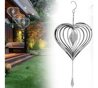 Stainless Steel Wind Spinner, 3D Heart Hanging Garden Ornament for Outdoor Decor, Metal Wind Chime to Scare & Deter Birds, Whirligig Wind Spinners, Reflective Yard Decoration for Porch Balcony Trees