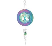 Stainless Steel Wind Spinner, 3D Rotating Tree of Life Metal Wind Chimes to Scares & Deter Birds, Hanging Winds Spinners Garden Ornament with Spiral Tail Decorations for Outdoor Indoor Patio Porch