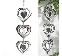 Stainless Steel Wind Spinner Metal Spiral Heart Wind Indoor Outdoor Garden Decoration Crafts Ornaments Metal Wind Chimes to Scare Birds Away from Yard Patio Farm(3 hearts)