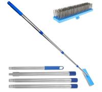 Stainless Steel Wire Broom 66in Deck Scrub Brush with Long Handle 30cm Wire Broom Head Mental Stiff Bristle Floor Scrubber Outdoor Mental Floor Scrubber for Cleaning Moss Grout Garden Garage Pool