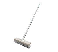 Stainless Steel Wire Broom with Long Handle, Heavy Duty Deck Scrub Brush Stiff Metal Bristle Brush for Patio Deck Pool Garden