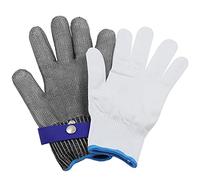 Stainless Steel Wire Glove Metal Mesh Chainmail Glove Breathable Cut Resistant Glove with White Nylon Glove for Cutting Operations (Silver Gray)