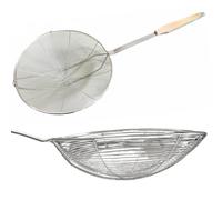 Stainless Steel Wire Mesh Strainer with Wooden Handle - Wire Mesh Skimmer for Frying- Skimmer Ladle for Oil, Vegetables, Food - Straight & Bent Handle - 5 Sizes (Straight Handle: 15.5cm)