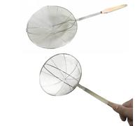 Stainless Steel Wire Mesh Strainer with Wooden Handle - Wire Mesh Skimmer for Frying- Skimmer Ladle for Oil, Vegetables, Food - Straight & Bent Handle - 5 Sizes (Straight Handle: 19cm Diameter)