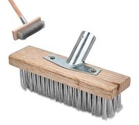 Stainless Steel Wire Scrub Brush, Deck Scrub Brush Heavy Duty Floor Scrubber Brush Concrete Brush Stiff Metal Bristle Scrubber Broom Outdoor Broom for Moss Removal 20cm (Not Include Handle)