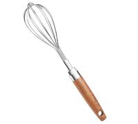 Stainless Steel Wire Whisk, Wooden Handle Kitchen Hand Whisk Multi Function, Non Stick Balloon Whisk Egg Beater for Blending Whisking, Beating, Frothing & Stirring Batters (10"L x 1.8"W)