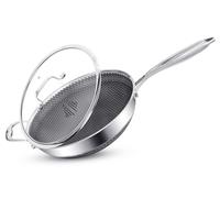 Stainless Steel Wok with Lid Non Stick 28cm 4.5L 3 Ply Induction 2 Handles | 28cm 4.5L hybrid laser-etched non-stick wok pan, 3-ply stainless steel, anti-scratch, oven safe, all hobs, dual handles & lid