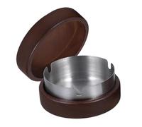 Stainless Steel Wooden Ashtray with Lid Portable for Home Office | Windproof Indoor Balcony Use, Silver Liner, Easy to Clean, Compact Design, Metal Ashtray with Lid