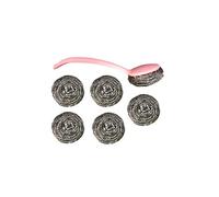 Stainless Steel Wool Scourers Pack Of 6 With Handle Silver