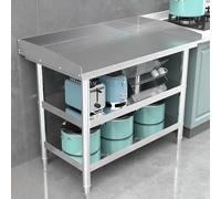 Stainless Steel Work Table, Commercial Kitchen Worktop, Food Prep Worktable with Backsplash and Sidesplashes, Kitchen Prep Table for Restaurant Home Hotel(3Layer,150x60x80cm)