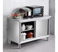 Stainless Steel Work Table, Heavy Duty Commercial Workbench with Sliding Door, 1102.3 LBS Bearing, Ideal for Restaurant and Prep