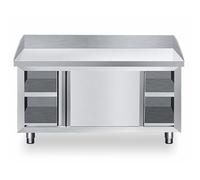 Stainless Steel Work Table Kitchen Prep Table, Heavy Duty Prep Worktable, Single Pass Kitchen Worktop Storage Cabinets, Commercial Workstation with Sliding Doors and Backsplash(100x50x80cm)