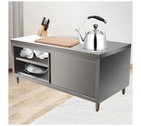 Stainless Steel Work Table - Sturdy Commercial Kitchen Prep Table with Sliding Doors, Multifunctional Storage Cabinet & Chopping Countertop for Professional Use