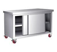 Stainless Steel Work Table with Sliding Doors, Commercial Kitchen Prep Heavy Duty Workbench W/Cabinet, Multifunctional Practical Wheels, 1102.3 LBS Bearing for Restaurant Hotel(1