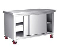Stainless Steel Work Table with Storage, Sliding Double Door Prep Cabinet, Heavy Duty Commercial Workbench on Wheels, 1102.3 LBS Capacity for Restaurant, Garage