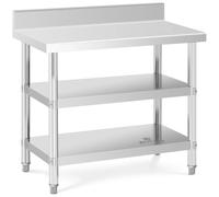Stainless Steel Work Table with upstand - 100 x 60 x 16.5 cm - 199 kg - 2 shelves - Royal Catering RCAT-100/60-SPS3SH