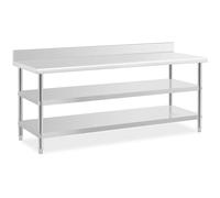 Stainless Steel Work Table with upstand - 200 x 70 x 16.5 cm - 235 kg - 2 shelves - Royal Catering RCAT-200/70-SPS3SH