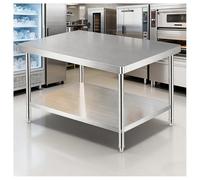 Stainless Steel Workbench with Double-layer Storage, Adjustable Feet, Spacious Worktable for Commercial Kitchen Prep