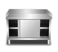 Stainless Steel Workbench with Enclosure - Commercial Noodle Prep Table, Chopping Board & Storage Cabinet, Durable Metal Table (100x50x80cm) for Home & Kitchen Use