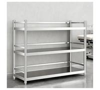Stainless Steel Workbench with Guardrails and Adjustable Shelves for Workshop Storage and Packing