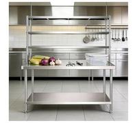 Stainless Steel Workbench with Three-tier Storage Rack Adjustable Legs Triangular Structure Four-fold Edge Design Kitchen Work Table Reinforced Crossbeam Suitable for Hotels
