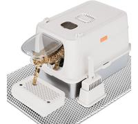 Stainless Steel XL Cat Litter Box with Lid, Removable Tray, and Scoop,Milky White
