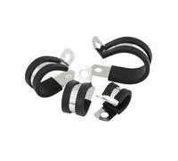 Stainless SteelCable R Shape Clamp, 5 pcs Rubber Lined R-Type P Clips Pipe Clamp for Cables Hoses Black 6.35-50mm(19mm)